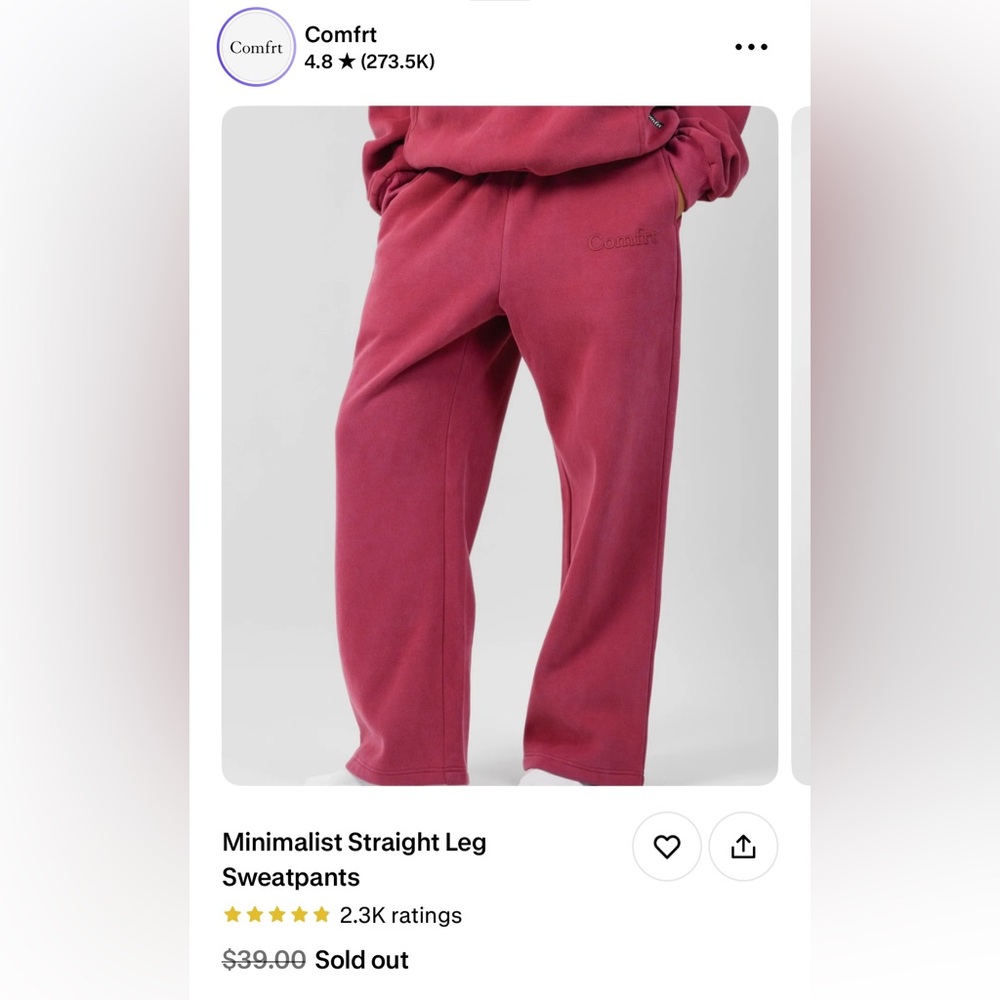 NEW Comfrt Berry Straight Leg Sweatpants. Size Medium